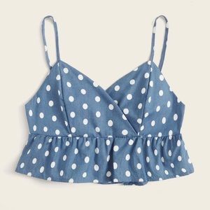 Polka Dot Ruffle Hem Denim Cami Top